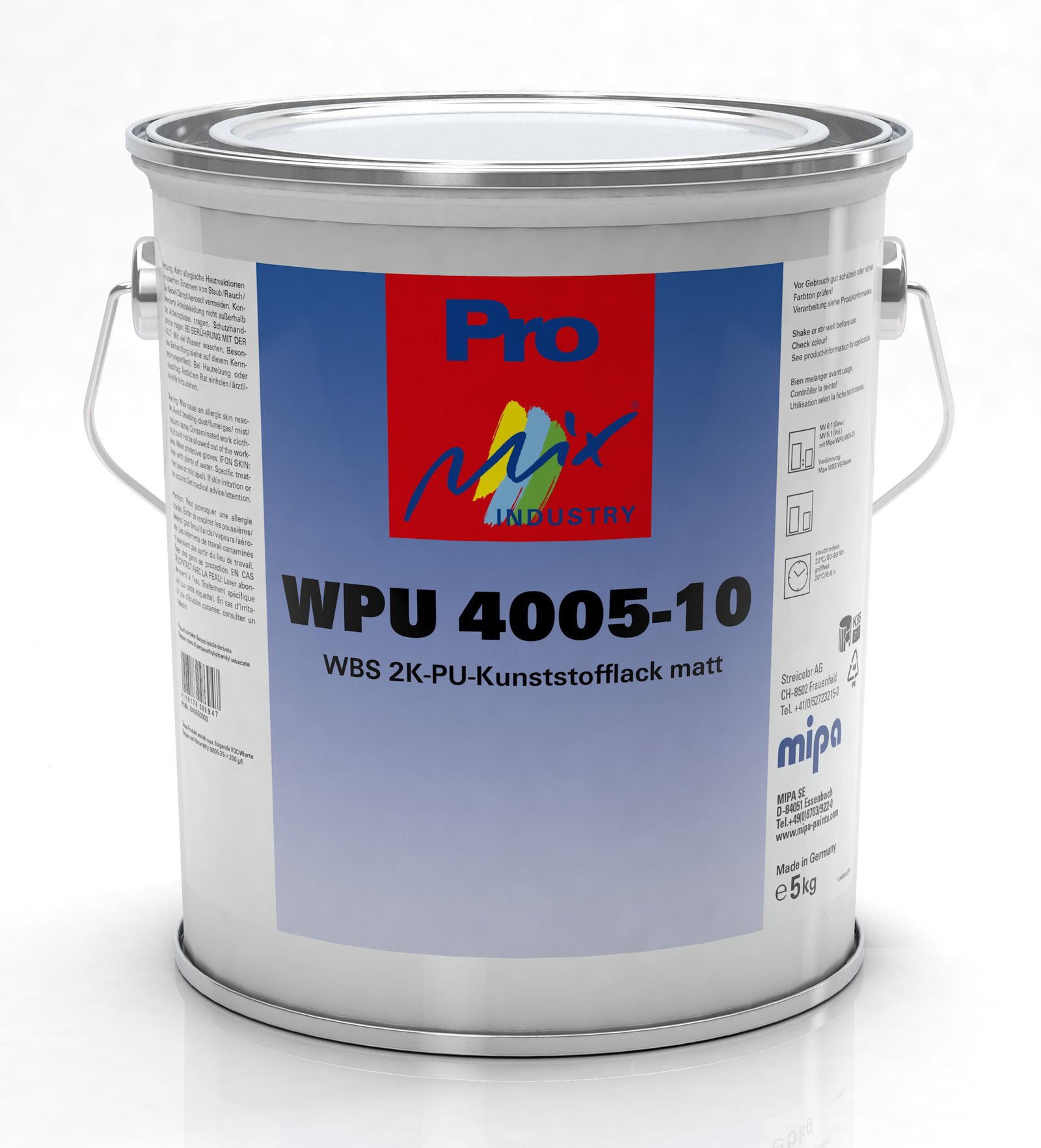 Mipa WPU 4005-10 5 kg net WBS 2K PU plastic paint, matt, various colours, grade I