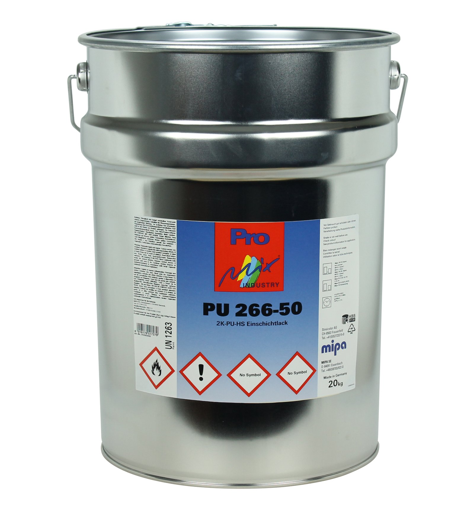 Mipa PU 266-50 20 kg net 2K-PU-HS single-coat paint, semi-gloss, various colours, grade I