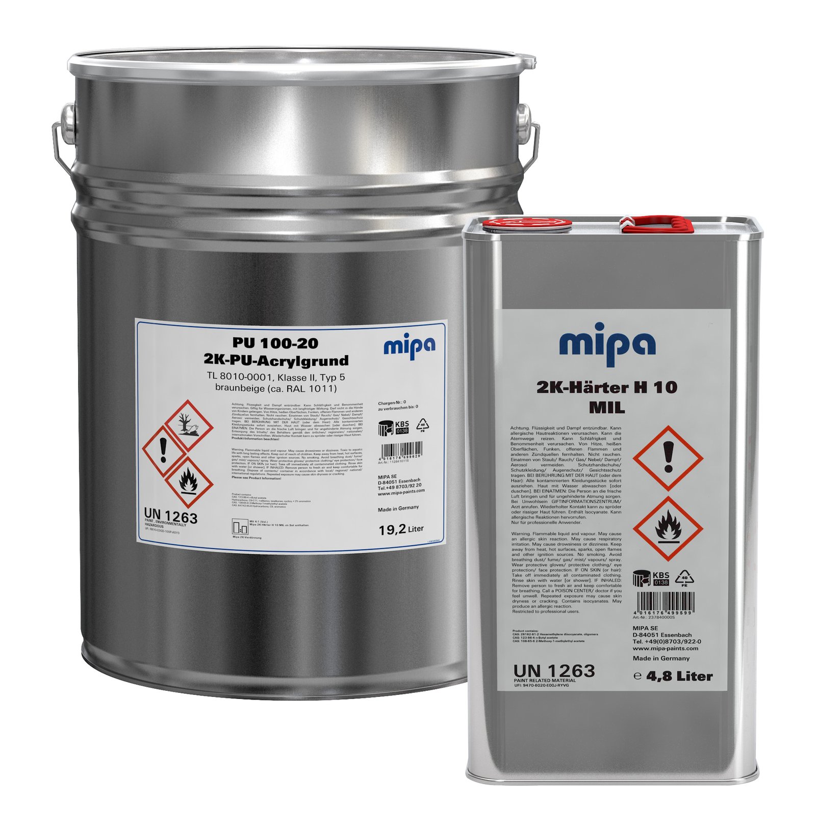 Mipa PU 100-20 2K PU acrylic primer brown-beige (approx. RAL 1011) 24 l incl. hardener