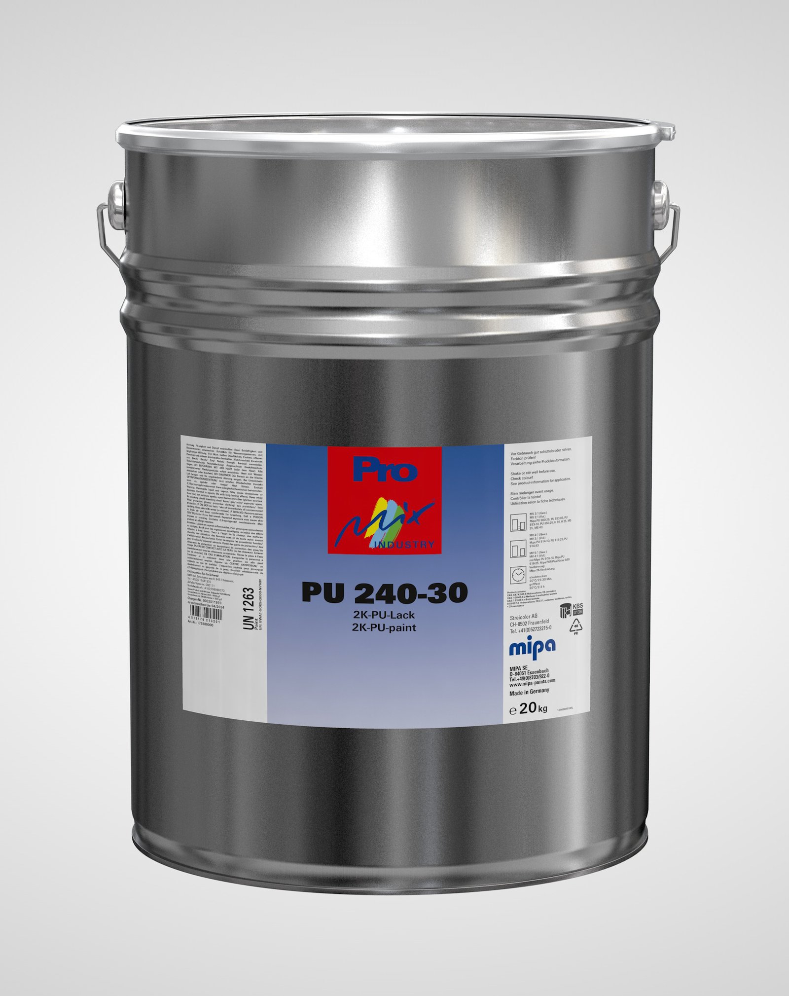 Mipa PU 240-30 20 kg net 2K PU lacquer, silk matt, various colours, grade III