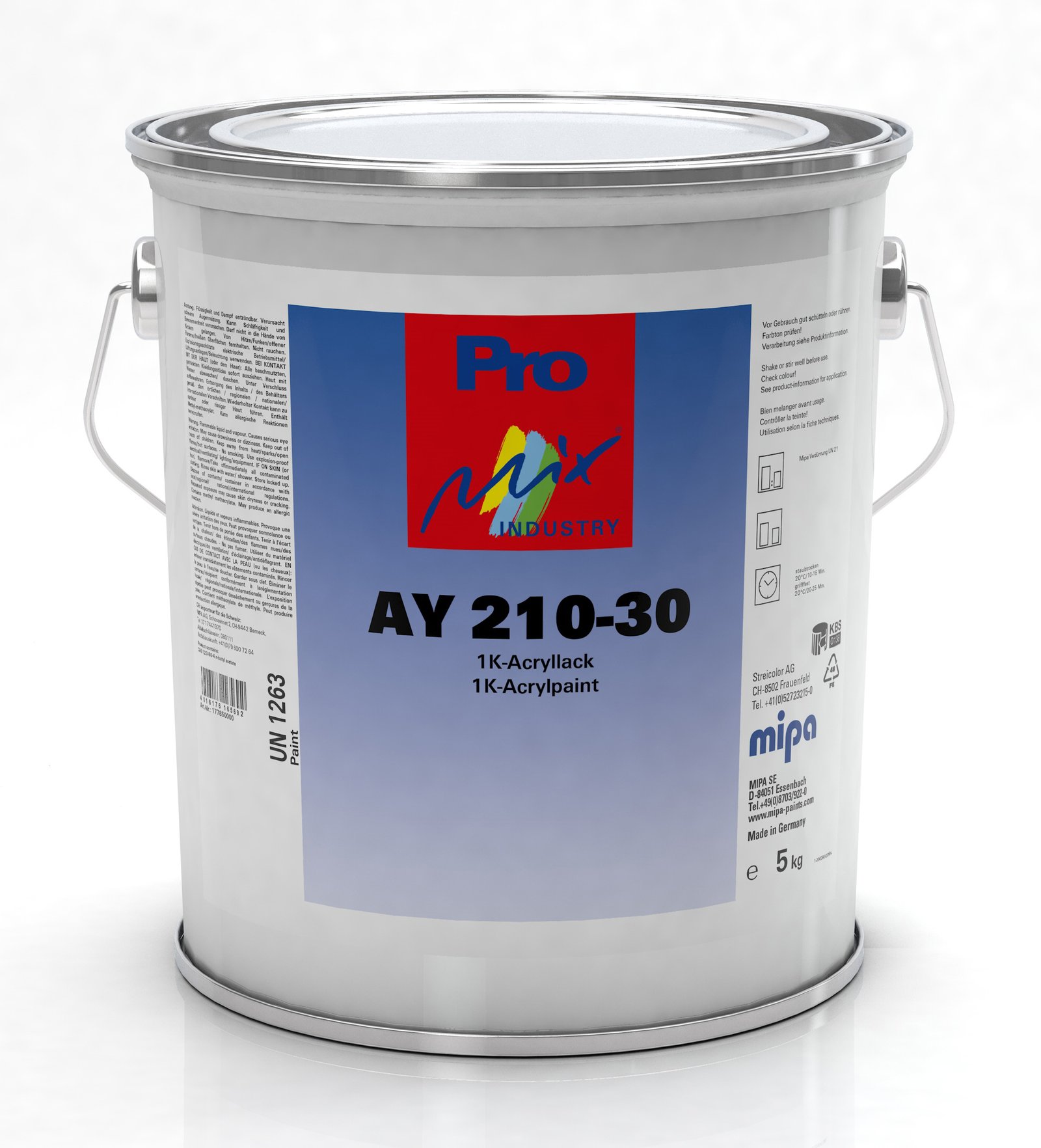 Mipa AY 210-30 5 kg net 1K acrylic lacquer, silk matt, various colours, grade I