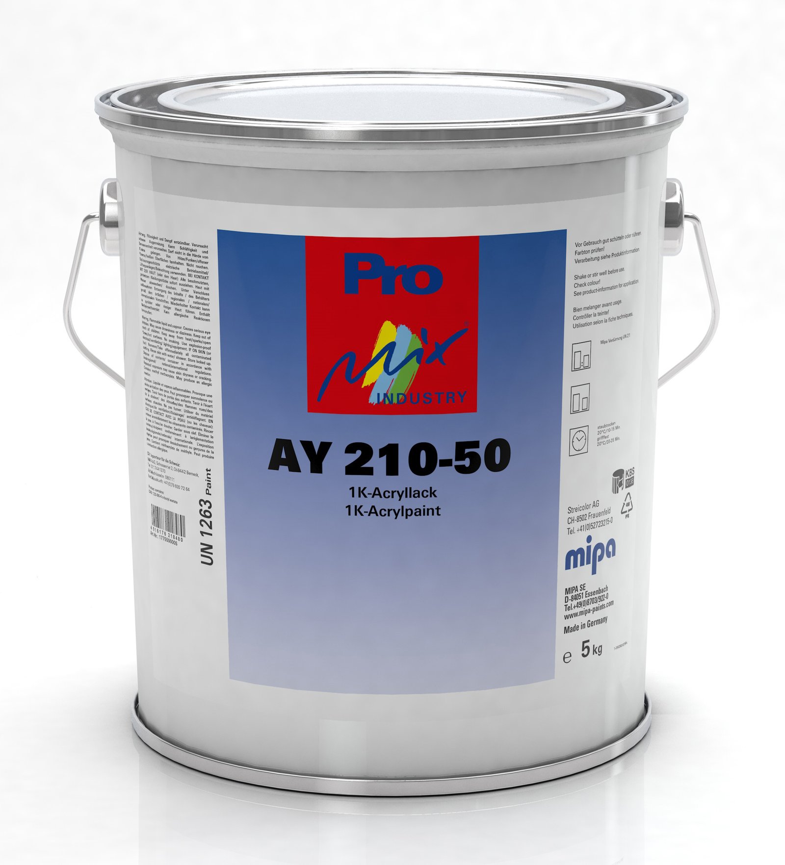 Mipa AY 210-50 5 kg net 1K acrylic lacquer semi-gloss various colours Gr. II