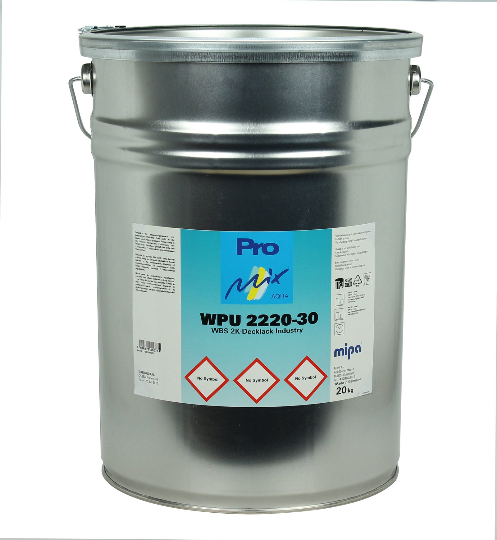 Pro Mix Aqua WPU 2220-30 WBS 2K-PU top coat Industry silk matt base pack. 20 kg (Mipa)