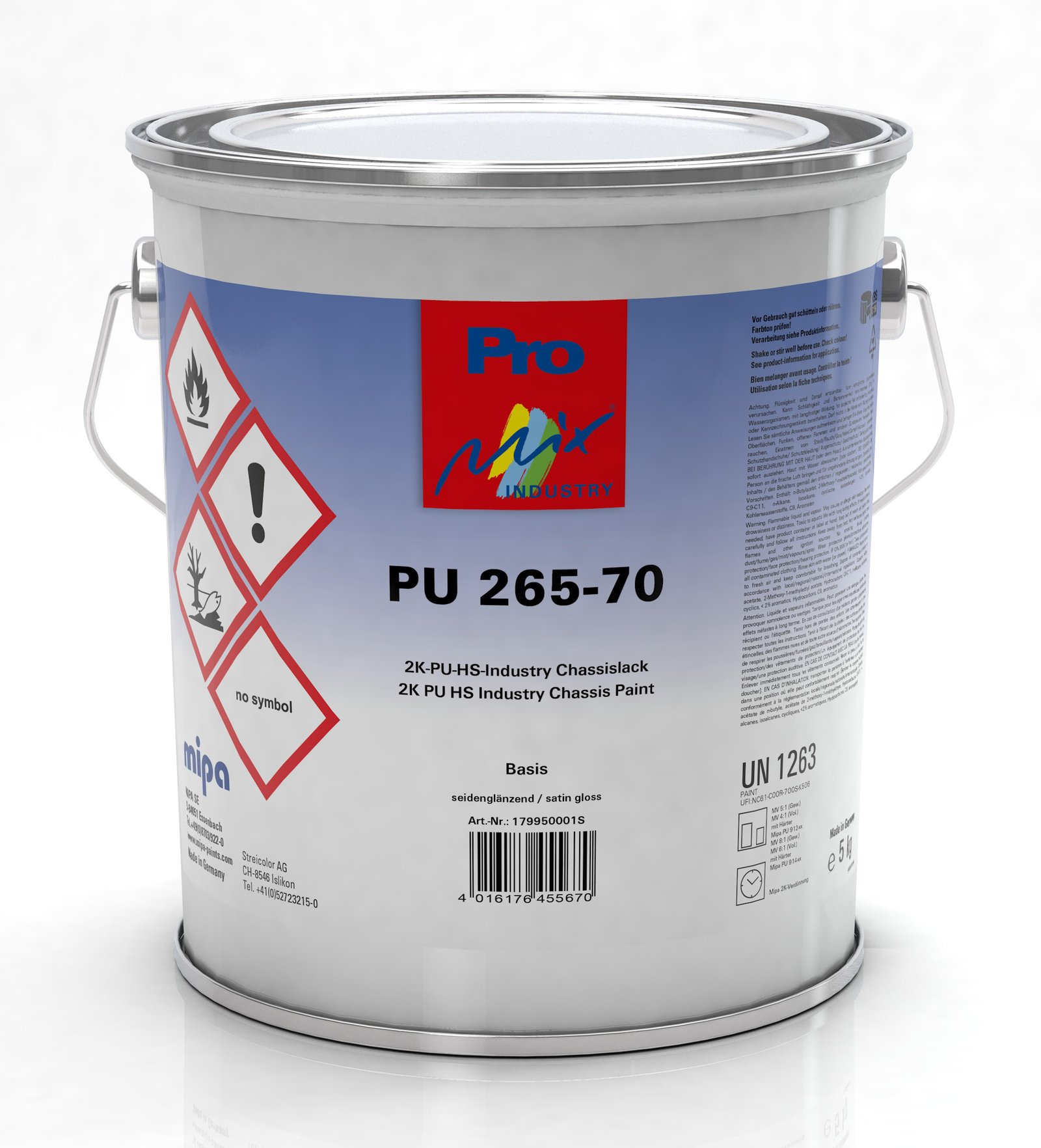 Pro Mix Industry PU 265-70 2K PU HS Industry chassis paint, silk gloss, basic pack. (Mipa)